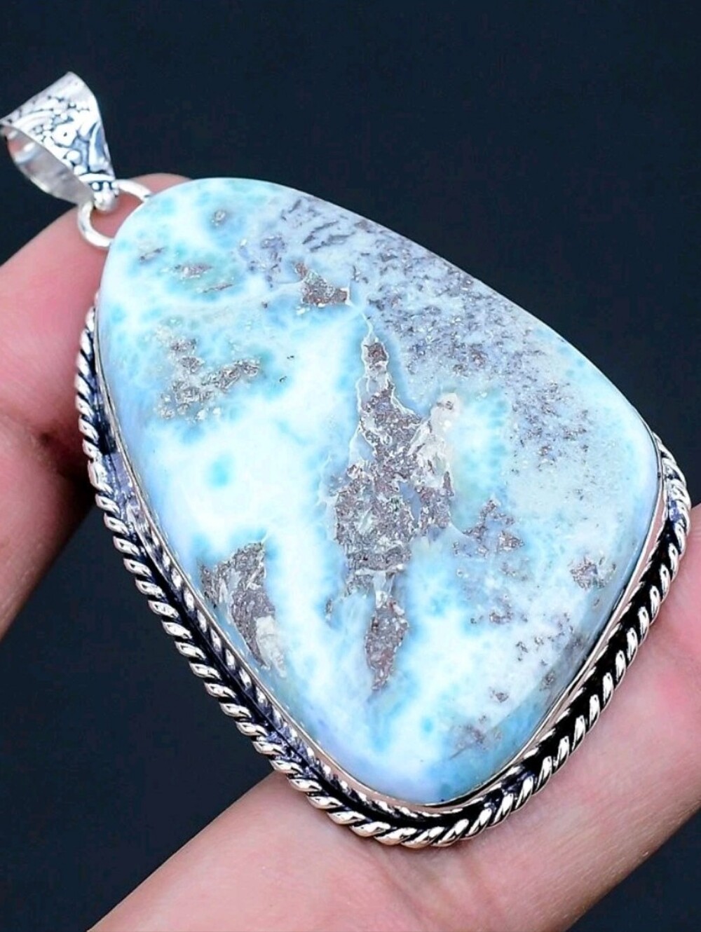 Larimar Gemstone Jewelry 925 Sterling Silver Handmade Pendant Necklace